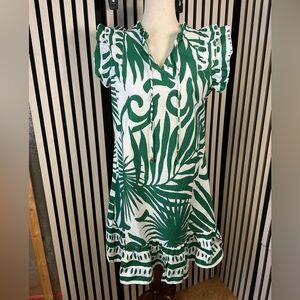 New Lapogee Tropical Green and White Mini Dress, Sz M